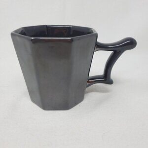 STARBUCKS Coffee Mug Gun Metal Metallic Gray 14 oz Octagonal Shiny Cup 2013